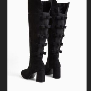 TORRID Black Over The Knee Boots Size 12 Women's Wide Width Bows Faux Suede
